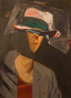 « Esquisse de Larry en atelier », portrait surréaliste, gris, collage, peinture acrylique