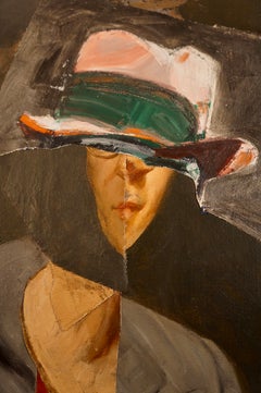 « Esquisse de Larry en atelier », portrait surréaliste, gris, collage, peinture acrylique