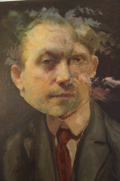 "Studio Sketch of Arthur", Surrealist Portrait, Brown, Collage, Acrylic Painting