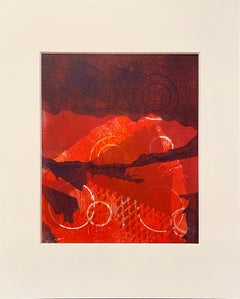 "If the Ocean Were Whiskey", Abstract, Red, Purple, Blue, Acrylic Monotype Print
