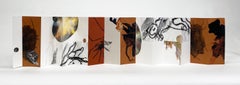 "Divergent Discourse", Abstract, Black, White, Rust, Mixed Media Accordion Book