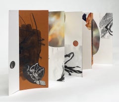 "Divergent Discourse", Abstract, Black, White, Rust, Mixed Media Accordion Book