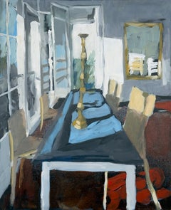 "Luce del mattino", Contemporaneo, Interni, Tavolo, Rosso, Blu, Dipinto acrilico