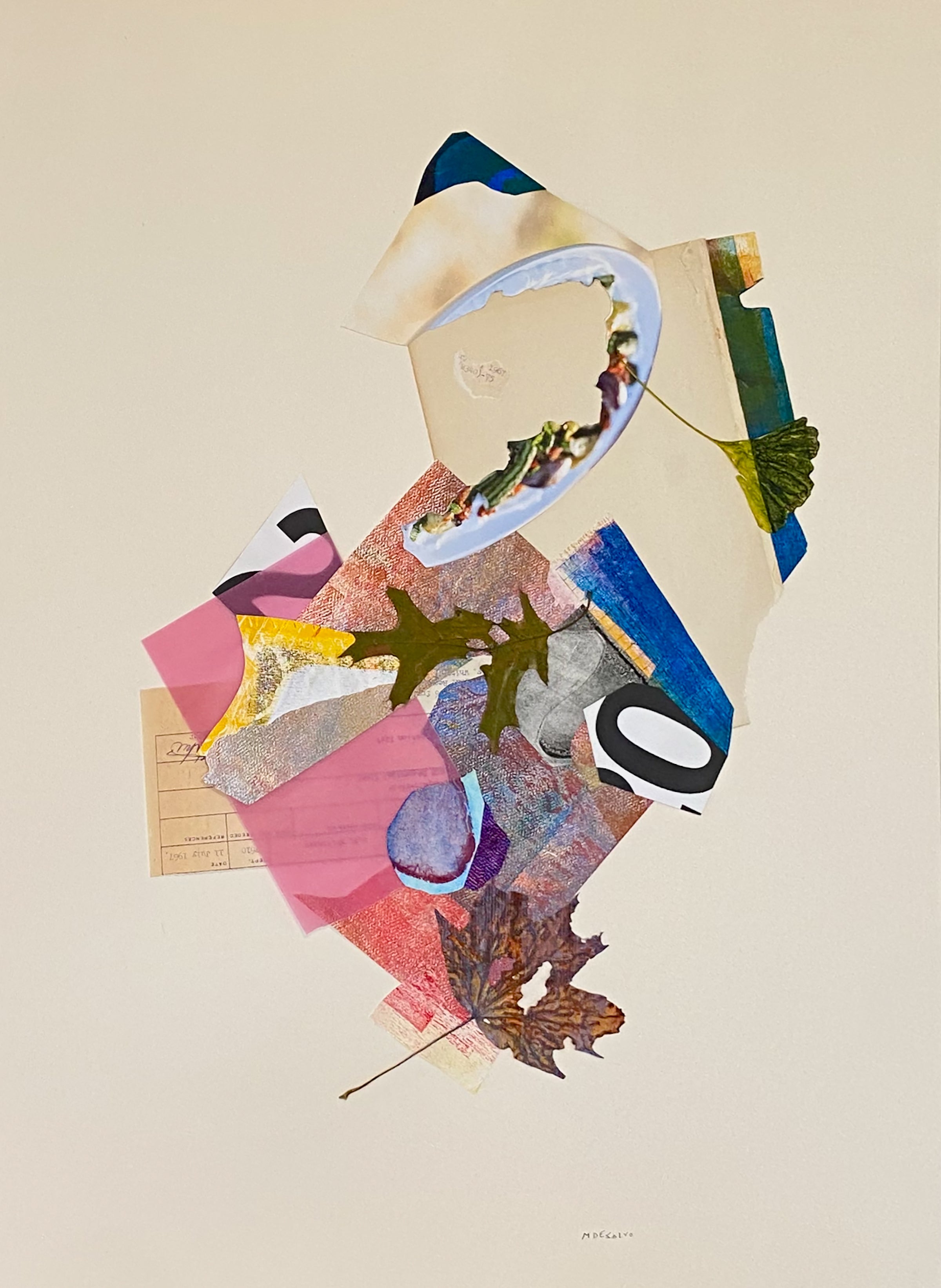 "What's behind door #3?", Abstract, Leaves, Pink, Blue, Mixed Media Collage - Mixed Media Art by Monica DeSalvo
