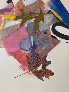 «¿Qué hay detrás de la puerta n.º 3?», Abstracto, Hojas, Rosa, Azul, Collage de técnica mixta