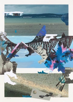 « Souterrain », Abstrait, Ciel, Mer, Pont, Bleu, Gris, Collage en techniques mixtes
