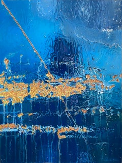"Self-Portrait Reflection", Contemporary, Blue, Rust, Yellow, Pastel Drawing