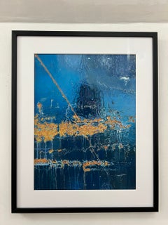 "Self-Portrait Reflection", Contemporary, Blue, Rust, Yellow, Pastel Drawing