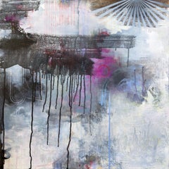 "Friday", abstract sky rain blue gray drip purple cloud black acrylic painting