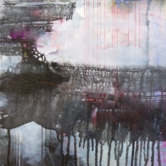 "Friday", abstract sky rain blue gray drip purple cloud black acrylic painting