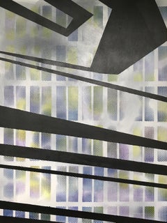„Action Refraction“, abstraktes Acryl-Triptychon, Fenster, Monoprint
