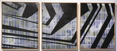 „Action Refraction“, abstraktes Acryl-Triptychon, Fenster, Monoprint