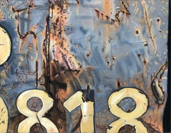 "Dumpster 818", Contemporary, Blue, Yellow, Black, Rust, Pastel Drawing