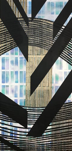 „Seismizität“, Abstrakt, Geometrisch, Fenster, Schwarz, Monoprint, Acrylmalerei