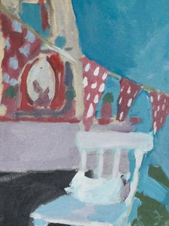 "Windsor Chairs", Contemporary, Interior, Black, White, Blue, Acrylic Painting