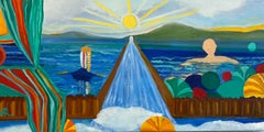 «El Nuevo Mundo», Contemporáneo, Paisaje surrealista, Sol, Azul, Verde, Pintura al óleo