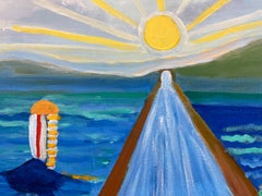 «El Nuevo Mundo», Contemporáneo, Paisaje surrealista, Sol, Azul, Verde, Pintura al óleo