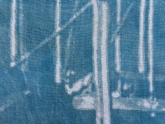 "Flywheel", Contemporary, Industrial, Blue, Cyanotype Photograph on Linen