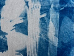 "Montreal", Contemporary, Cathedral, Leaves, Blue, Cyanotype Photograph on Linen