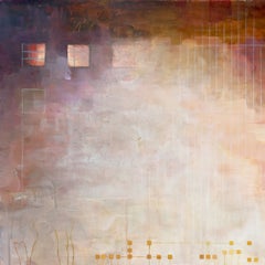 "The Alchemist" abstract landscape bone crown sky pink red gold acrylic painting