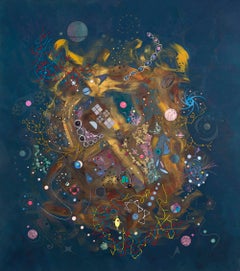 "Byway of the Boundless", Contemporary, Geometric, Blue, Mixed Media Painting