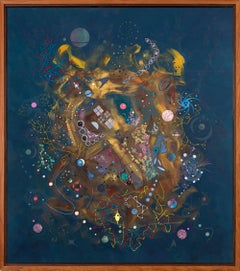 "Byway of the Boundless", Contemporary, Geometric, Blue, Mixed Media Painting