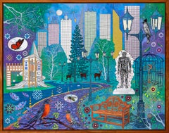 « Dilemma's Park », Art contemporain, Paysage urbain, Bleu, Peinture en techniques mixtes