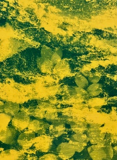 „Wassergarten“, Pop-Art, Meereswellen, Grün, Gelb, Cyanotypie