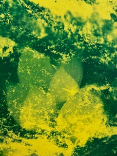 „Wassergarten“, Pop-Art, Meereswellen, Grün, Gelb, Cyanotypie
