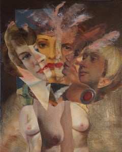 „Besuch im Kunstclub“, surrealistisches Porträt, Akt, Damen, Collage, Acrylmalerei