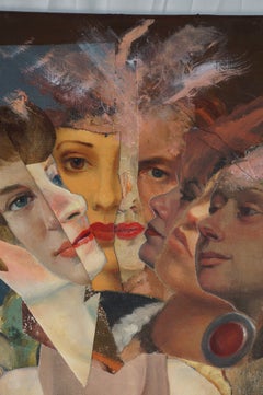 „Besuch im Kunstclub“, surrealistisches Porträt, Akt, Damen, Collage, Acrylmalerei