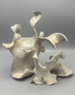 "Cirrus", Contemporary, Gestural, Ceramic, Cream, White, Green, Sculpture