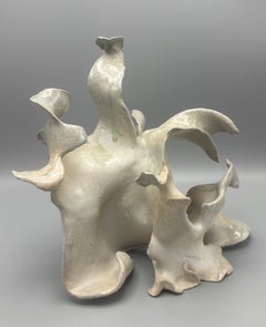 "Cirrus", Contemporary, Gestural, Ceramic, Cream, White, Green, Sculpture