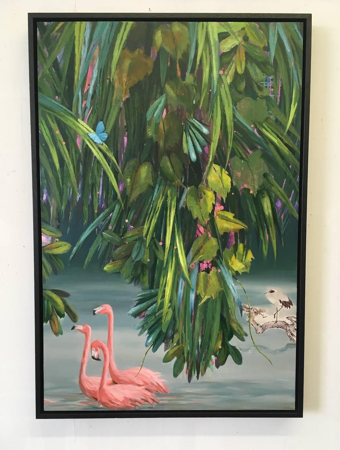 Flirtation Migration 6 (Flamingos) - Painting by Anne Sargent Walker