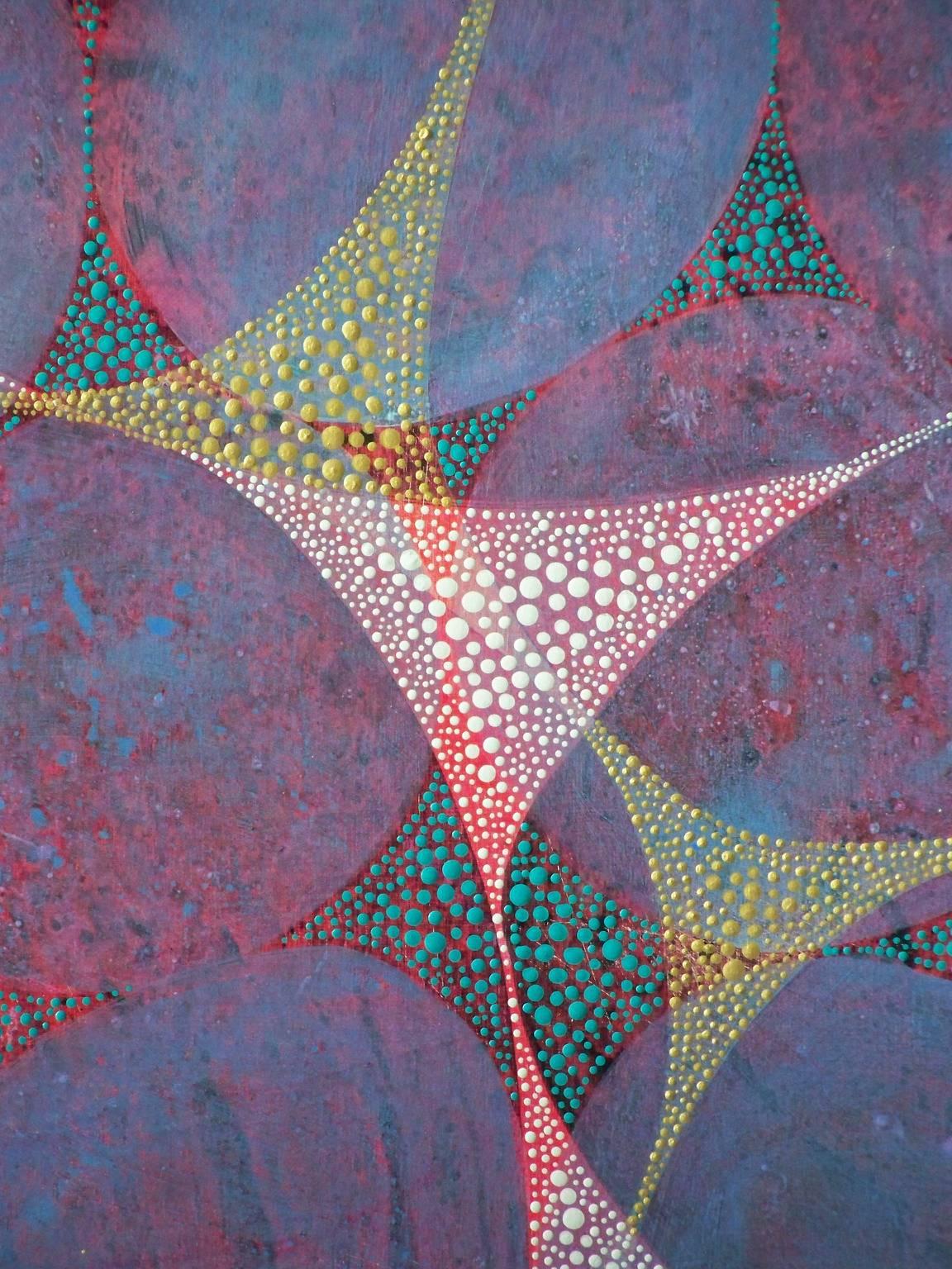 „Entanglement 3“, abstraktes, violettes, blaues, tealfarbenes, rotes, goldenes Acrylgemälde – Painting von Denise Driscoll