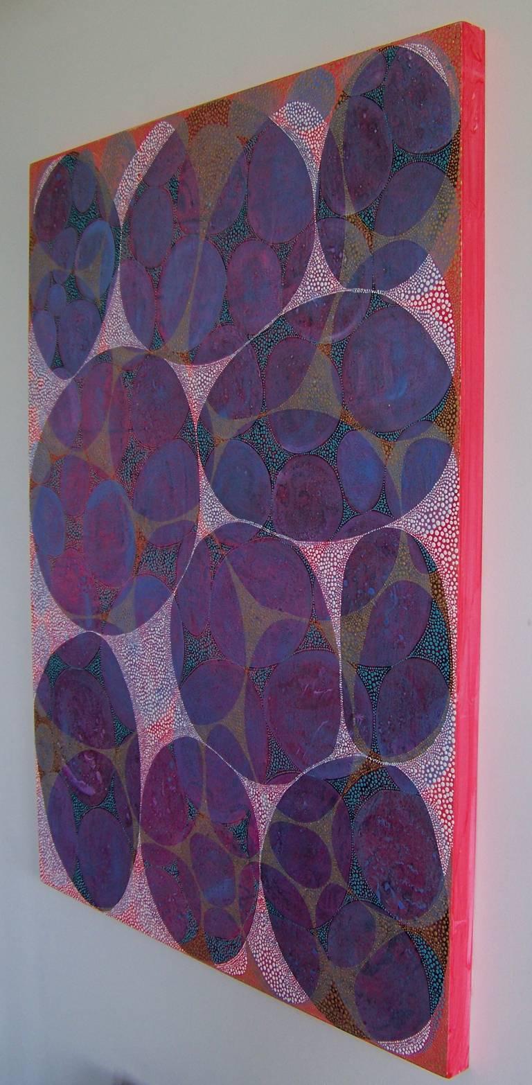 „Entanglement 3“, abstraktes, violettes, blaues, tealfarbenes, rotes, goldenes Acrylgemälde im Angebot 1