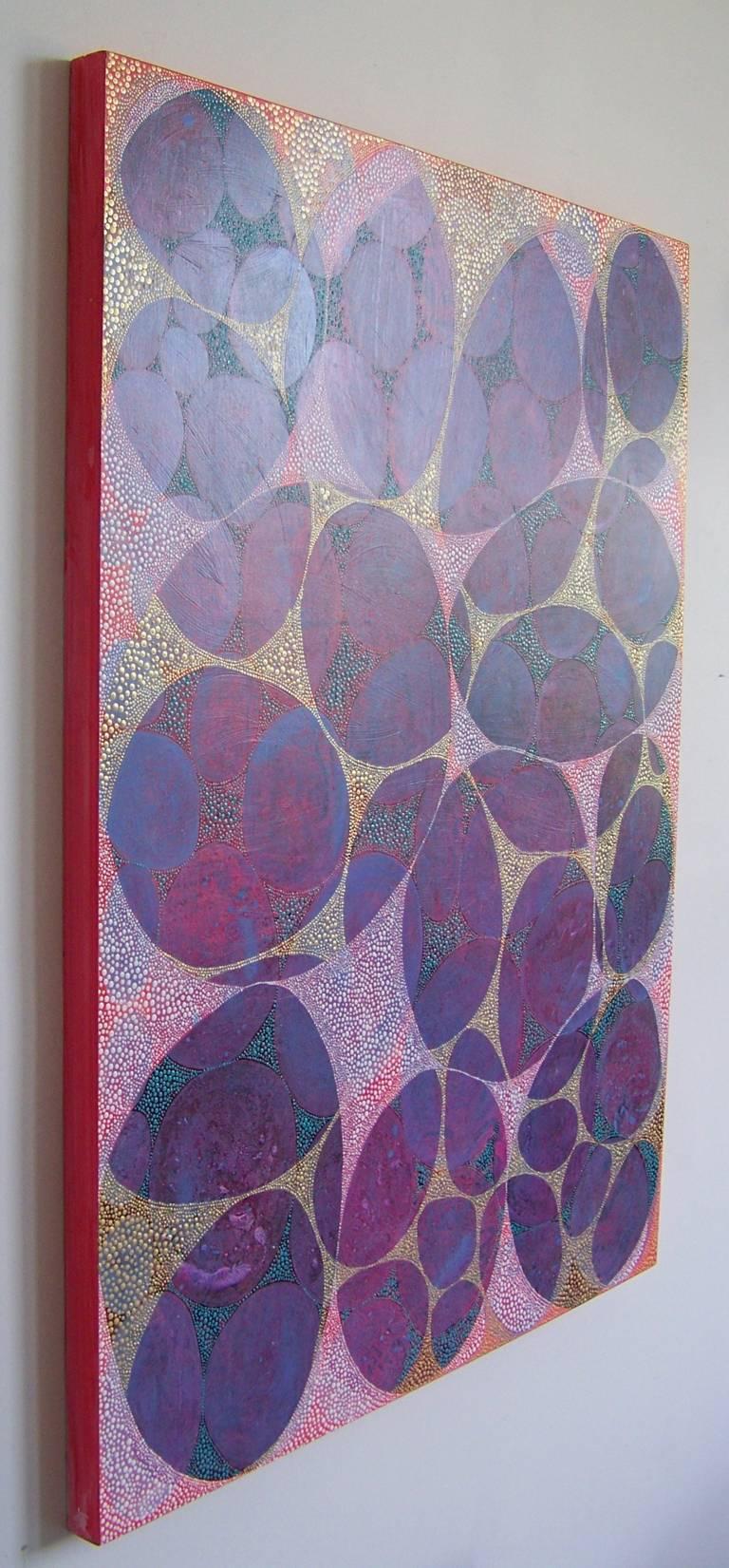 „Entanglement 3“, abstraktes, violettes, blaues, tealfarbenes, rotes, goldenes Acrylgemälde im Angebot 2