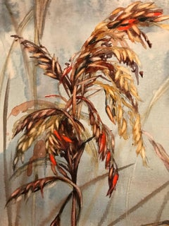 "Musing", Zeitgenössische Landschaft, Sumpf, Wasser, Blau, Rot, Aquarellmalerei