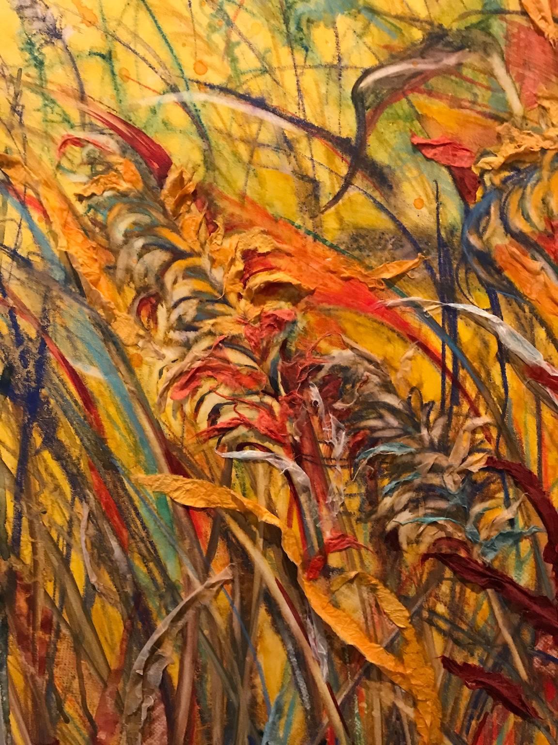 « Vierge », abstraite, botanique, orange, jaune, aquarelle, peinture multimédia en vente 2