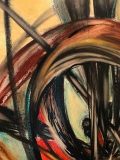 "Wired, Out of Time", Abstract, Charcoal, Yellow, Sepia, Watercolor Painting