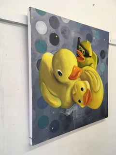 "Pile Up", Contemporary, Toy, Ducks, Yellow, Blue, Acrylic, Oil Painting