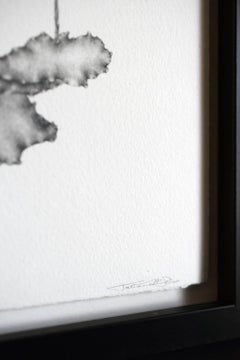 "Cloud Minder", graphite, gouache, drawing, house, landscape, silver, blue