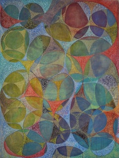 « Between 6 », peinture abstraite, multicolore, bleus, verts, acrylique