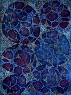 "Between 9", abstract, webs, plum, midnight blue, acrylic painting