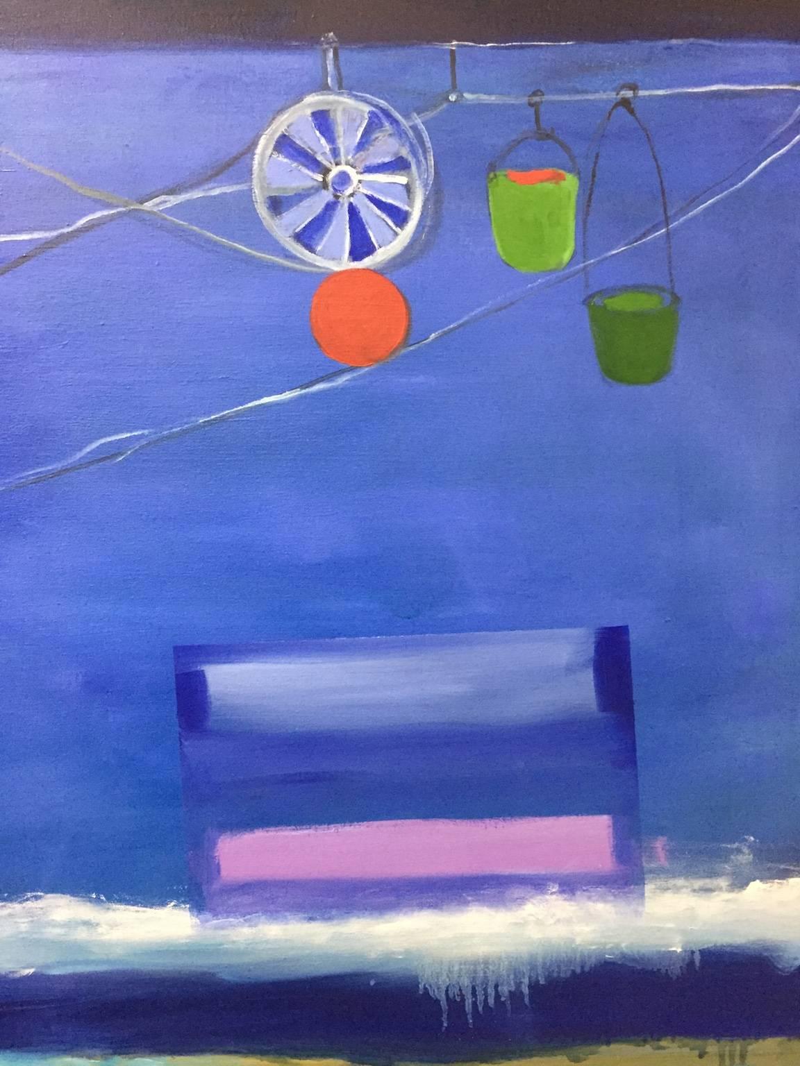 « Aider Mark Rothko à déménager ses meubles », paysage marin, bleus, roses, peinture à l'huile. - Painting de Alexandra Rozenman