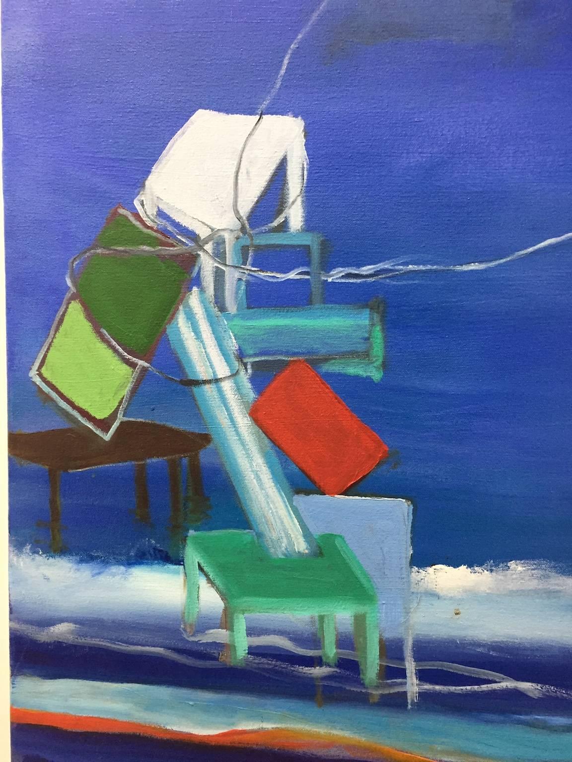 « Aider Mark Rothko à déménager ses meubles », paysage marin, bleus, roses, peinture à l'huile. - Contemporain Painting par Alexandra Rozenman