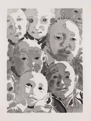 Untitled (Boys in Crowd)  Woodblock Print by Fang Lijun