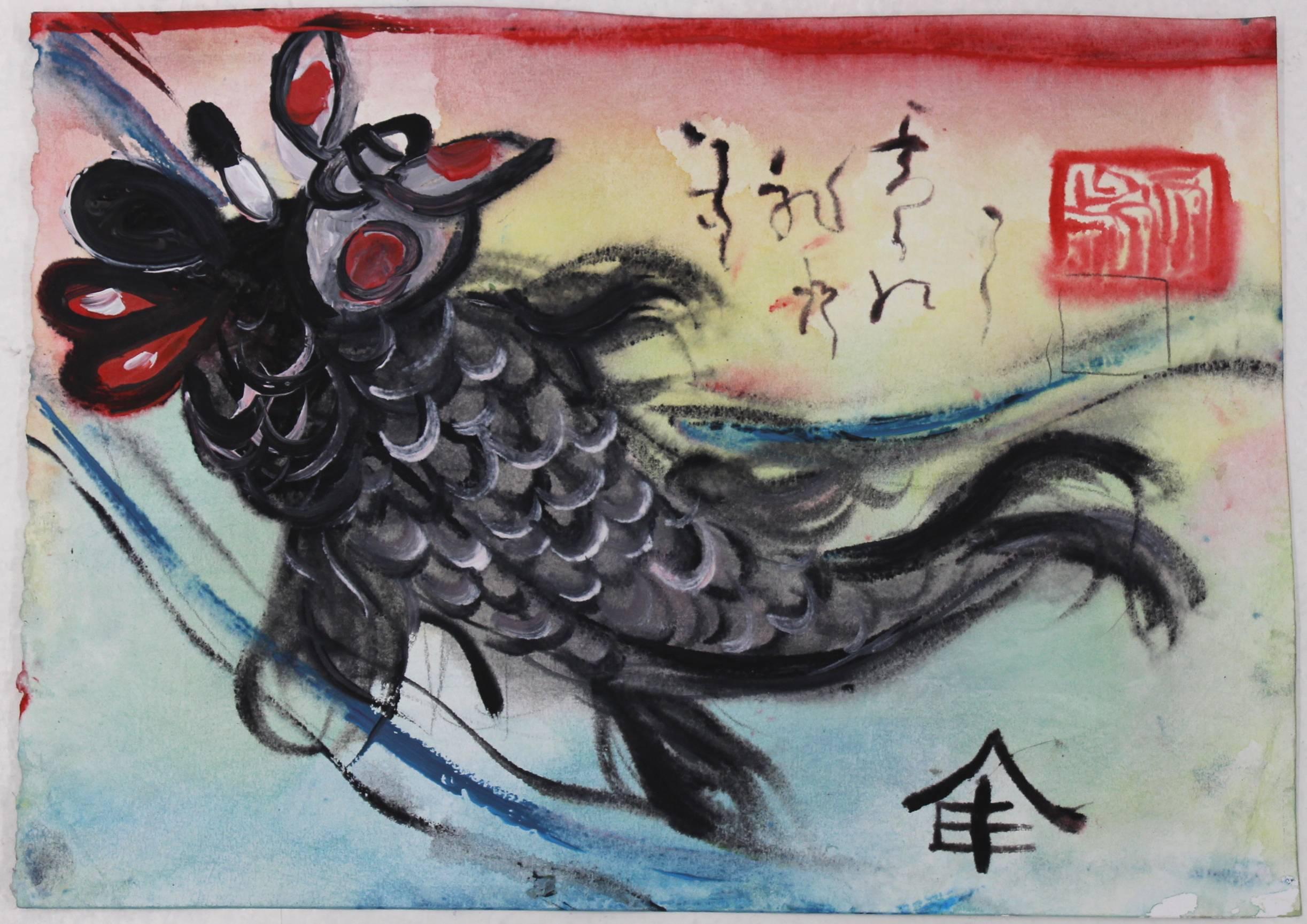 Fish With Pork Fried Rice, Trio of Small Paintings on Paper by Jeffrey Hargrave For Sale 3
