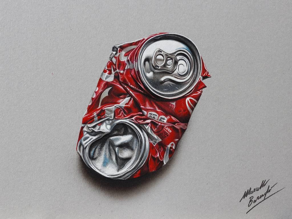 Figurative Painting di Marcello Barenghi - Lattina di Coca Cola schiacciata