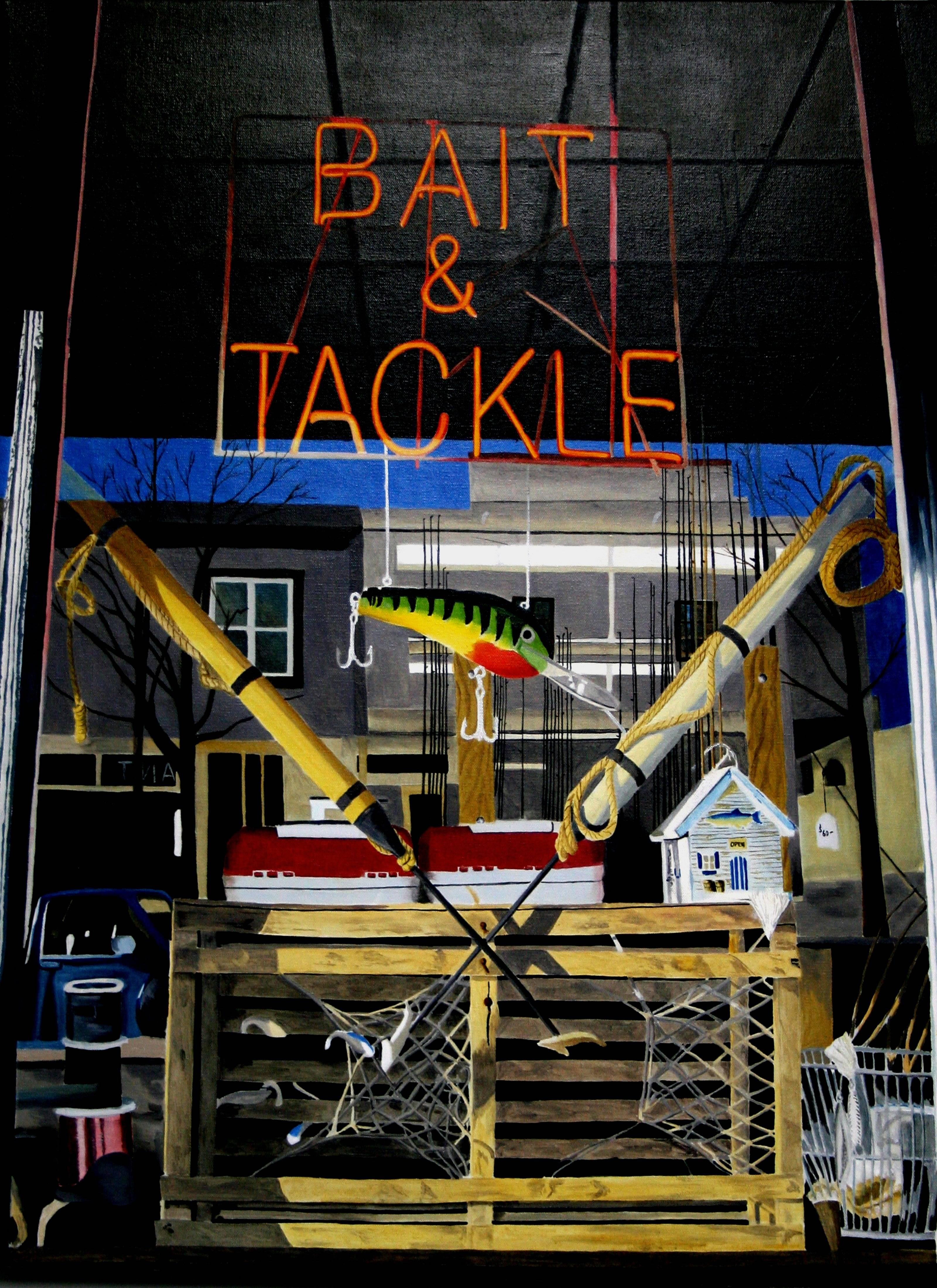 Mark Schiff Still-Life Painting - Bait and Tackle -- Original Oil Painting by Famed Photorealist Marc Schiff